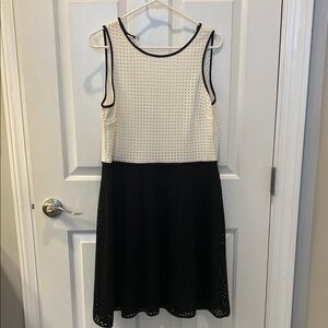 London Times Black and White Textured Midi Dress